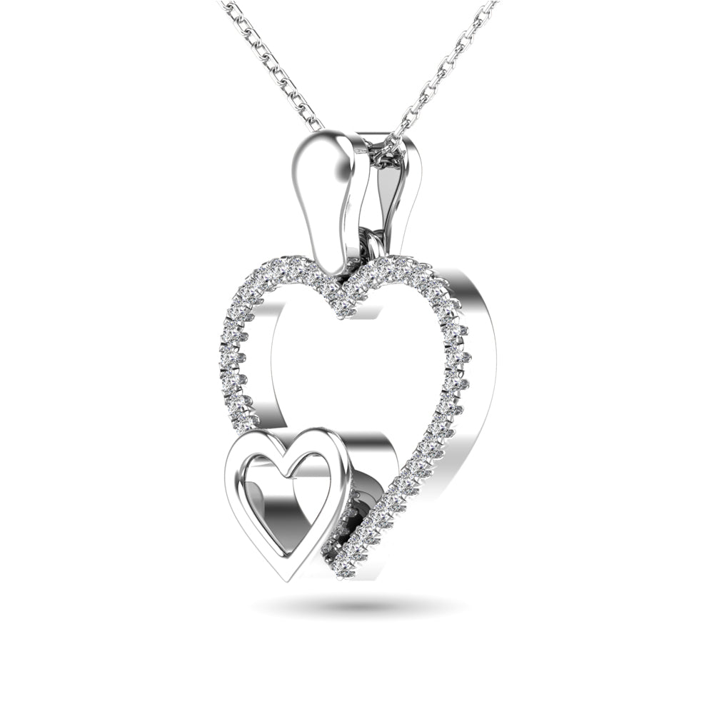 10K White Gold 1/20 Ctw Diamond Double Heart Pendant