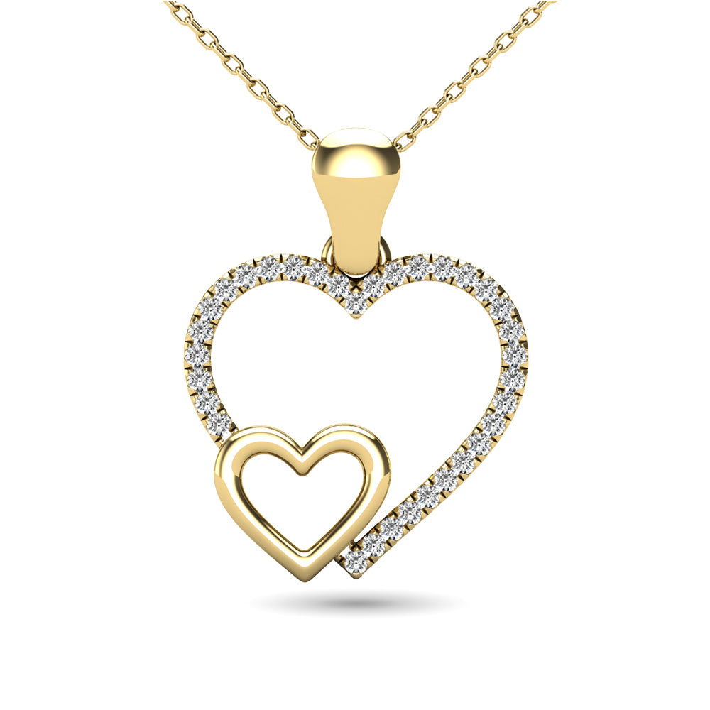 10K Yellow Gold 1/20 Ctw Diamond Double Heart Pendant