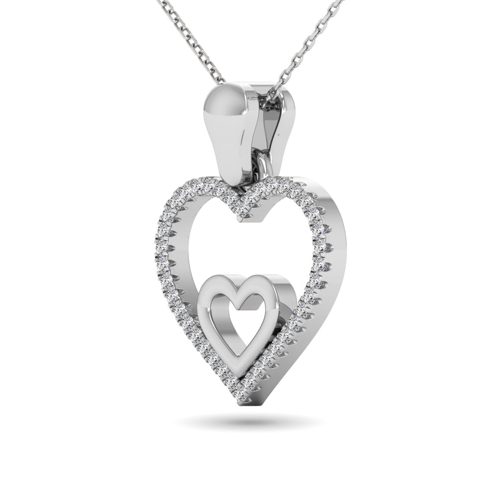 10K White Gold 1/10 Ctw Diamond Double Heart Pendant