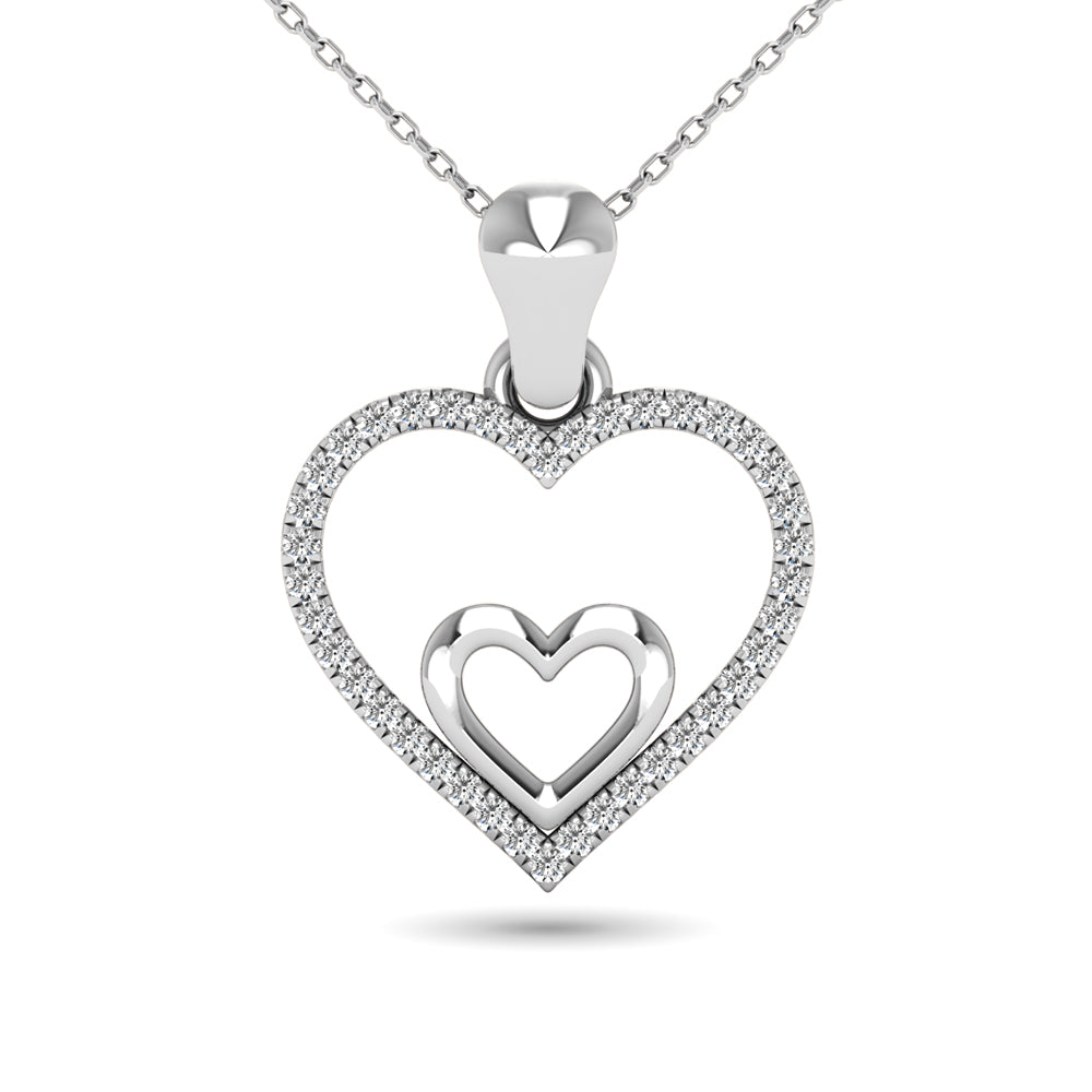 10K White Gold 1/10 Ctw Diamond Double Heart Pendant