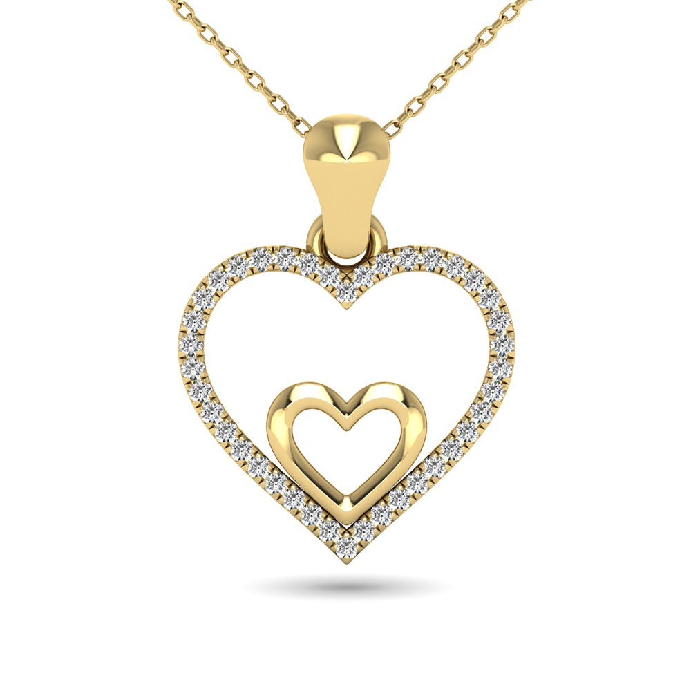 10K Yellow Gold 1/10 Ctw Diamond Double Heart Pendant