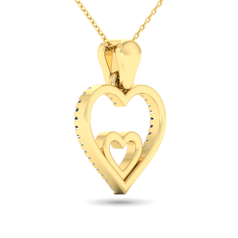 10K Yellow Gold 1/10 Ctw Diamond Double Heart Pendant