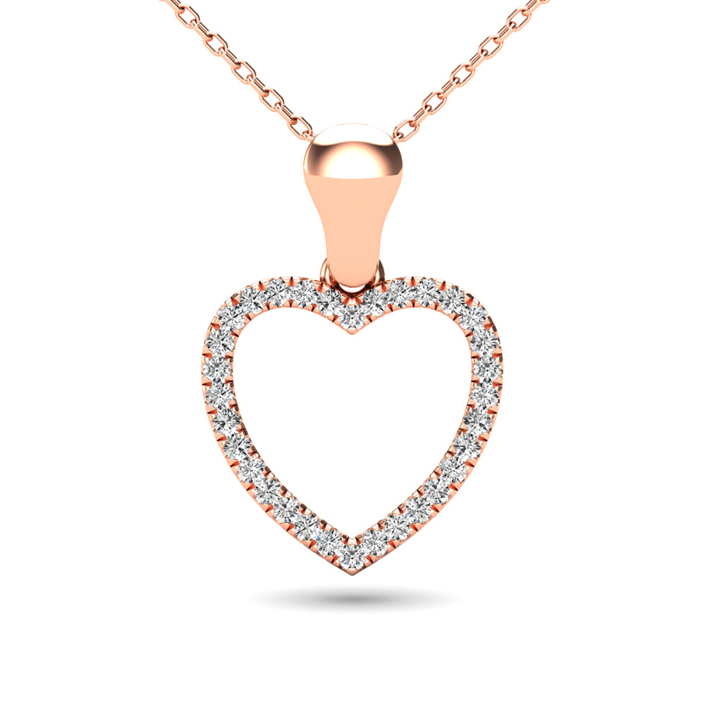 10K Rose Gold 1/10 Ctw Diamond Heart Pendant