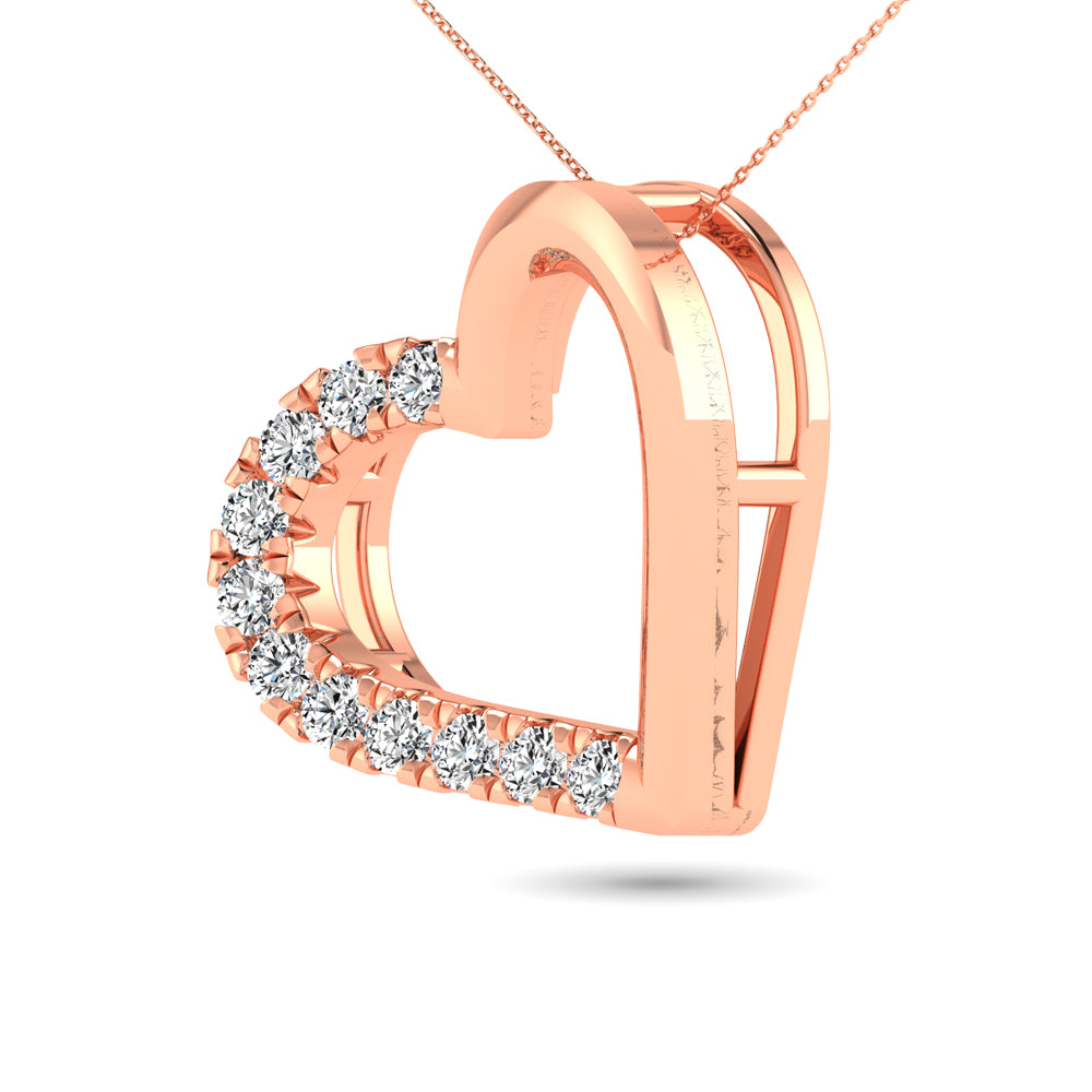 10K Rose Gold 1/10 Ctw Diamond Heart Pendant