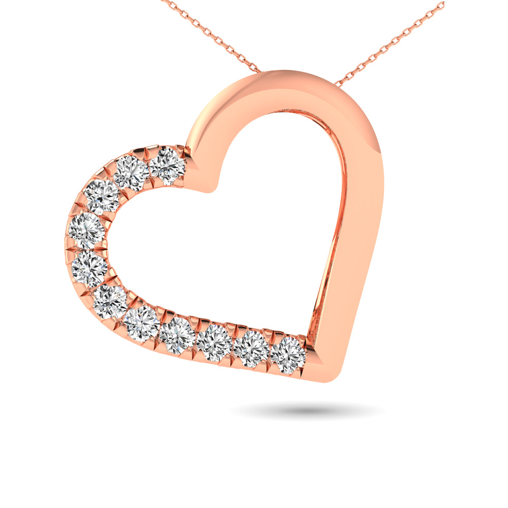 10K Rose Gold 1/10 Ctw Diamond Heart Pendant