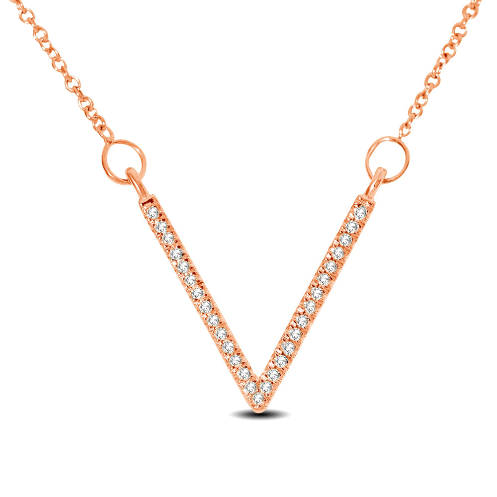 10K Rose Gold 1/10 Ctw Diamond V Necklace