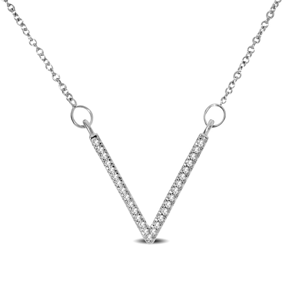 10K White Gold 1/10 Ctw Diamond V Necklace