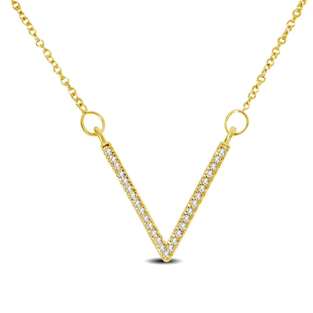 10K Yellow Gold 1/10 Ctw Diamond V Necklace