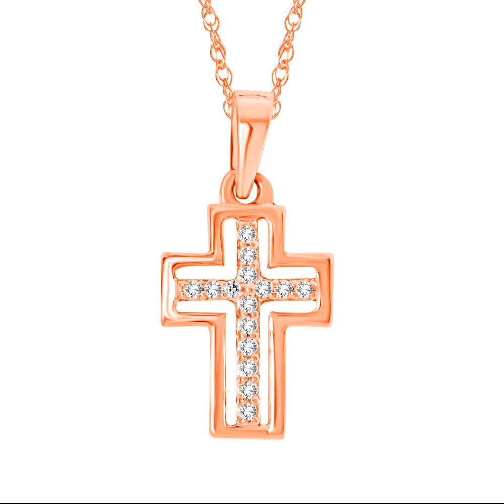 10K Rose Gold 1/20 Ctw Diamond Cross Pendant