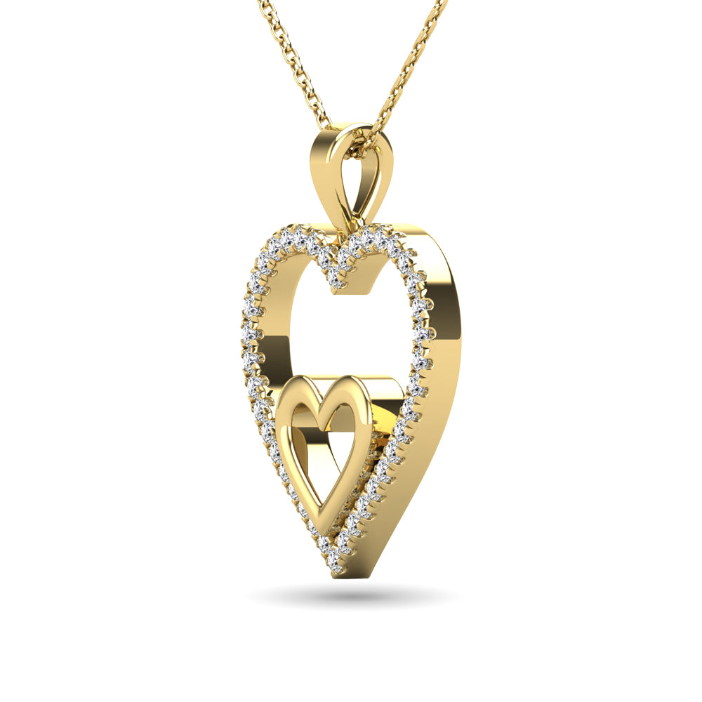 10K Yellow Gold 1/5 Ctw Diamond Double Heart Pendant