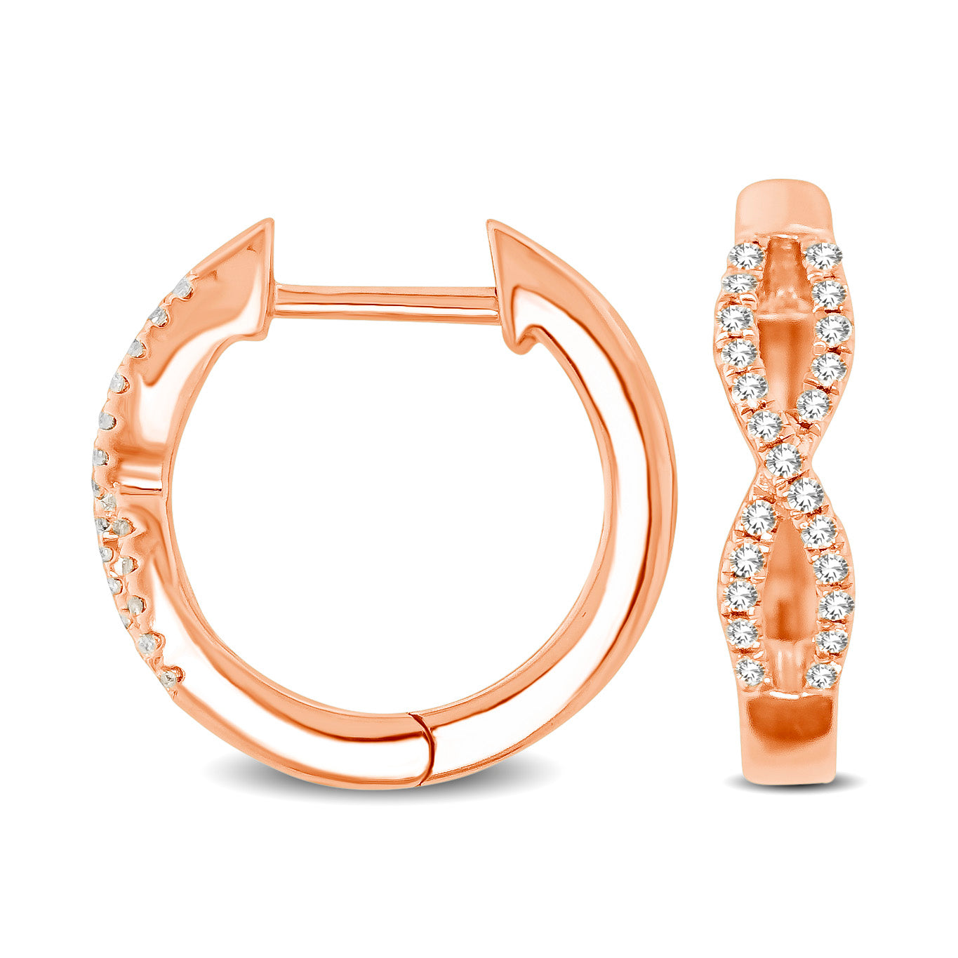 10K Rose Gold 1/6 Ctw Diamond Hoop Earrings