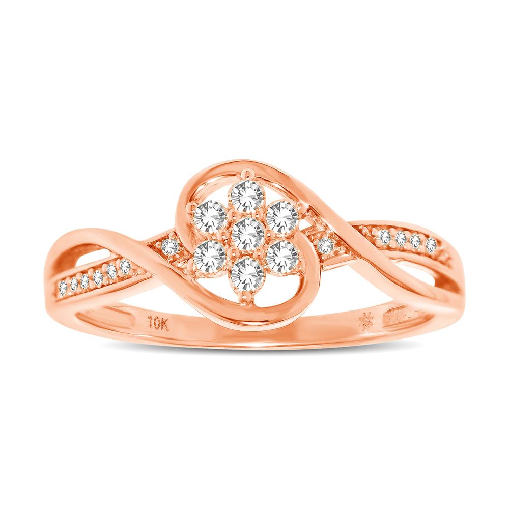 10K Rose Gold 1/5 Ctw Diamond Flower Ring