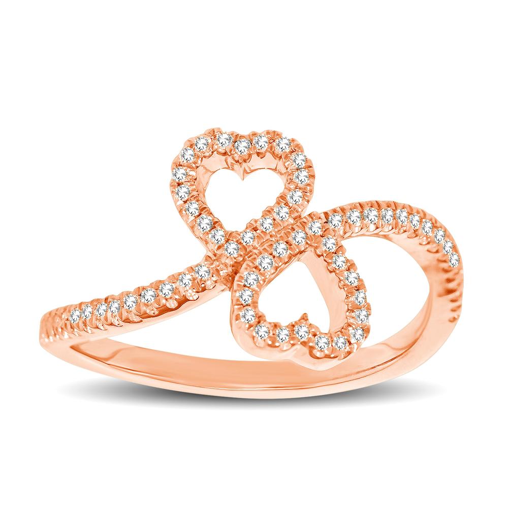 10K Rose Gold 1/5 Ctw Diamond Double Heart Ring