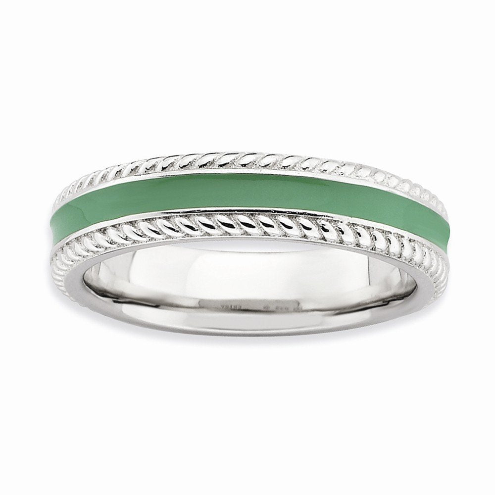 Sterling Silver Stackable Expressions Polished Green Enameled Ring