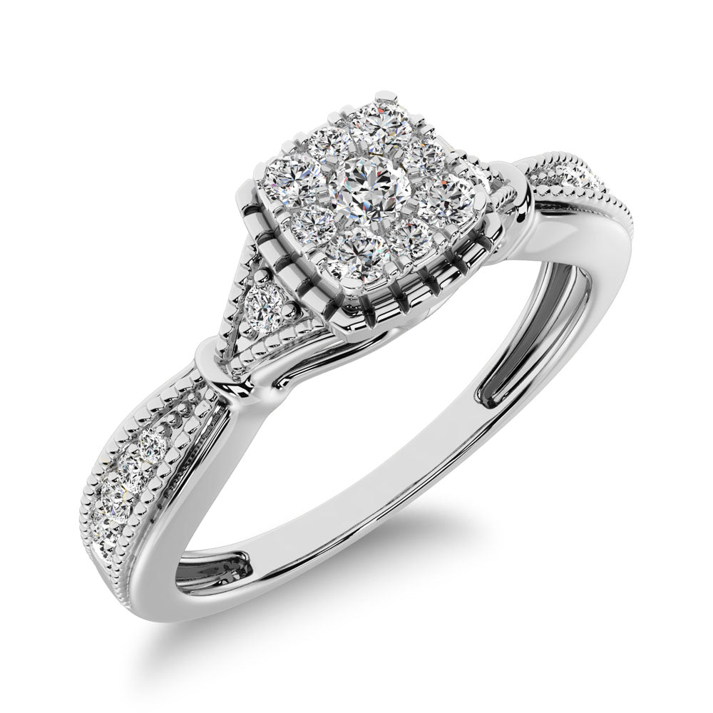 10K White Gold 1/5 Ct.Tw.  Diamond  Square Cluster Engagement Ring