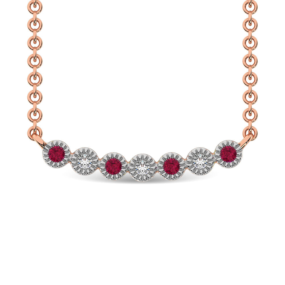 Diamond 1/10 Ct.Tw. And Ruby Fashion Necklace in 10K Rose Gold