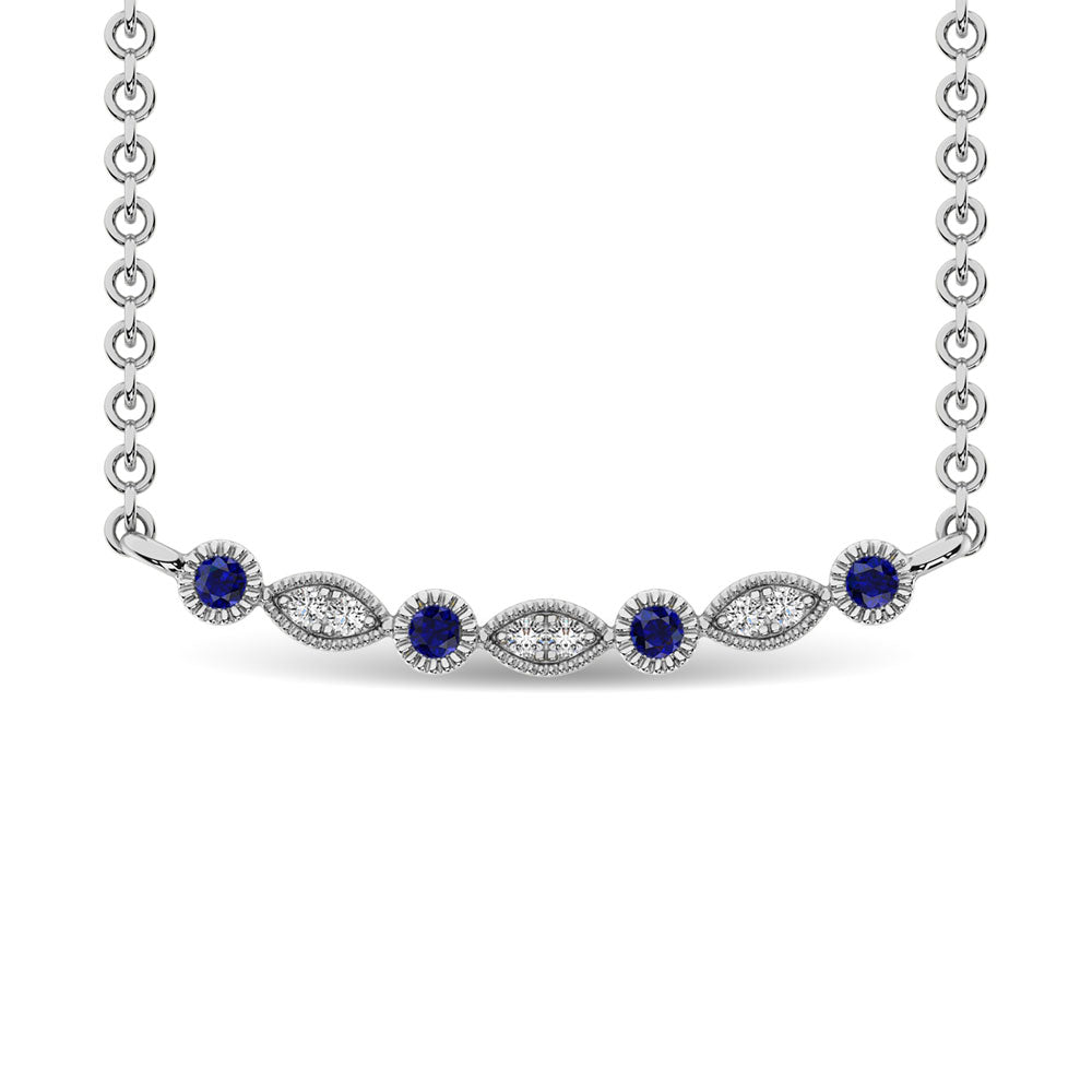 Diamond 1/10 Ct.Tw. And Blue Sapphire Fashion Necklace in 10K White Gold