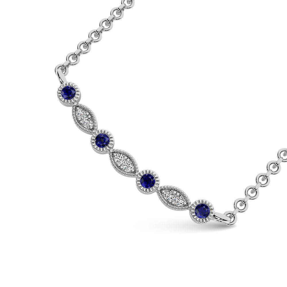 Diamond 1/10 Ct.Tw. And Blue Sapphire Fashion Necklace in 10K White Gold