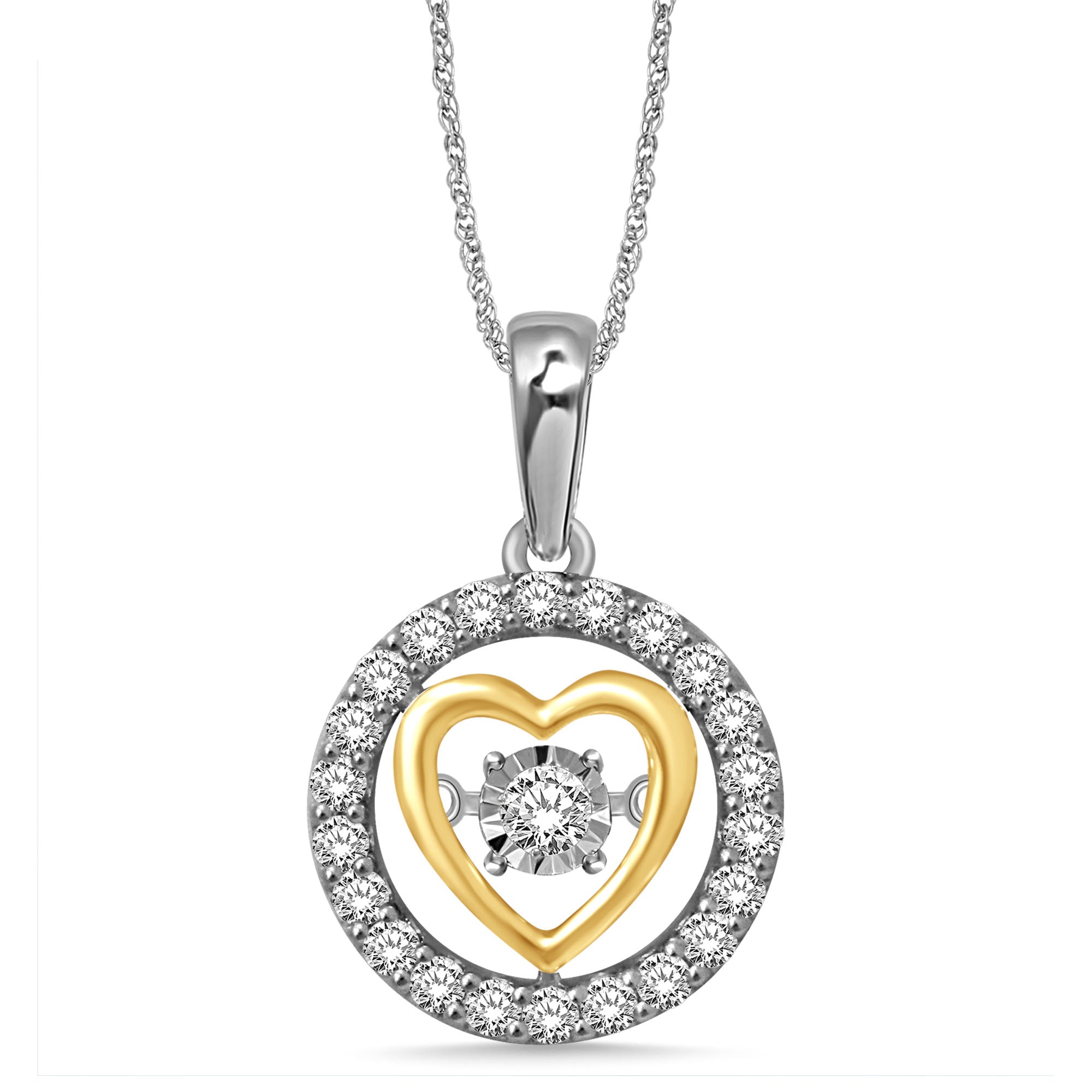 10K Two Tone 1/3 Ctw Moving Diamond Heart Pendant