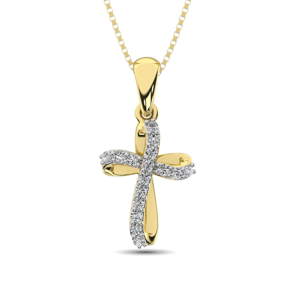 10K Yellow Gold 1/10 Ctw Diamond Cross Pendant