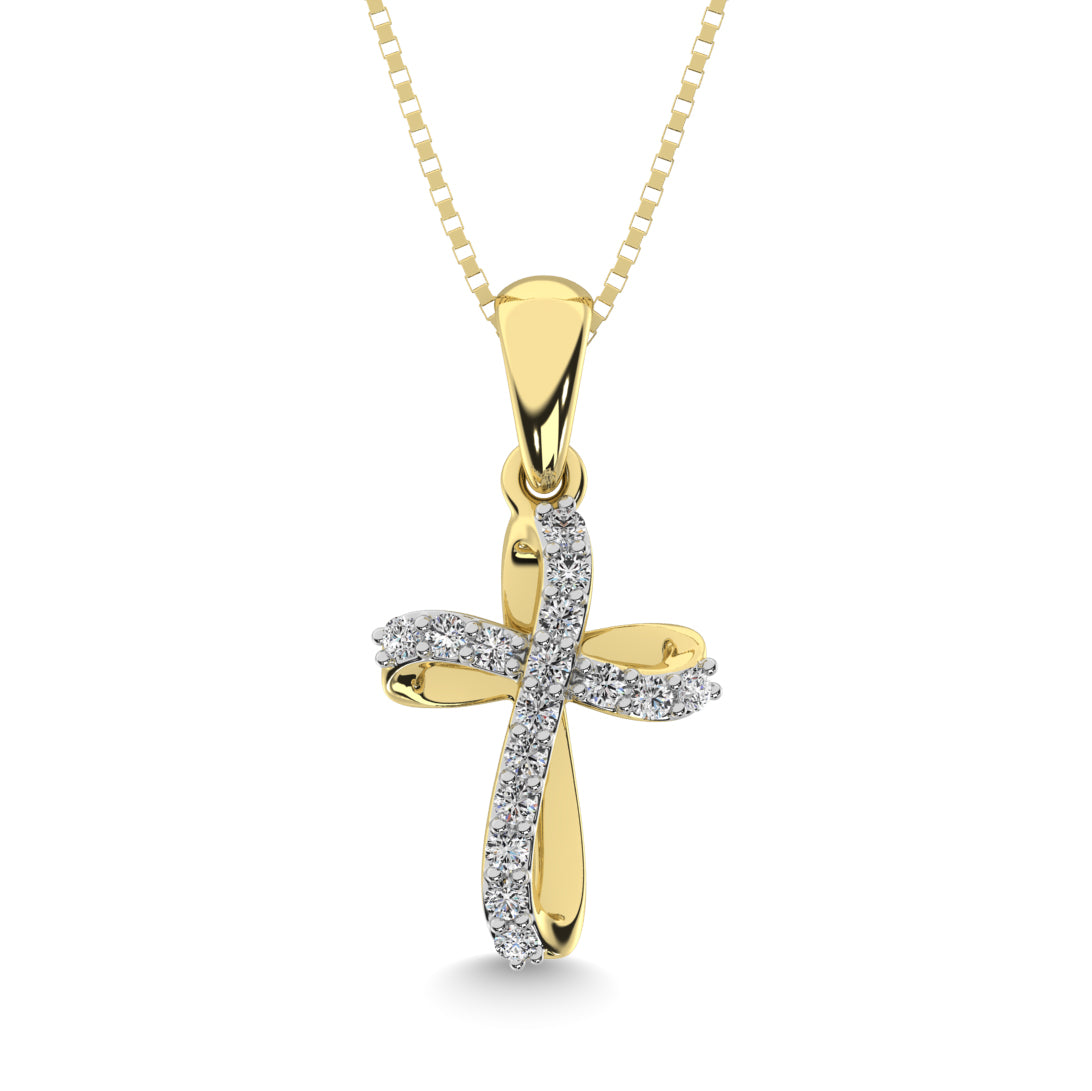 10K Yellow Gold 1/10 Ctw Diamond Cross Pendant