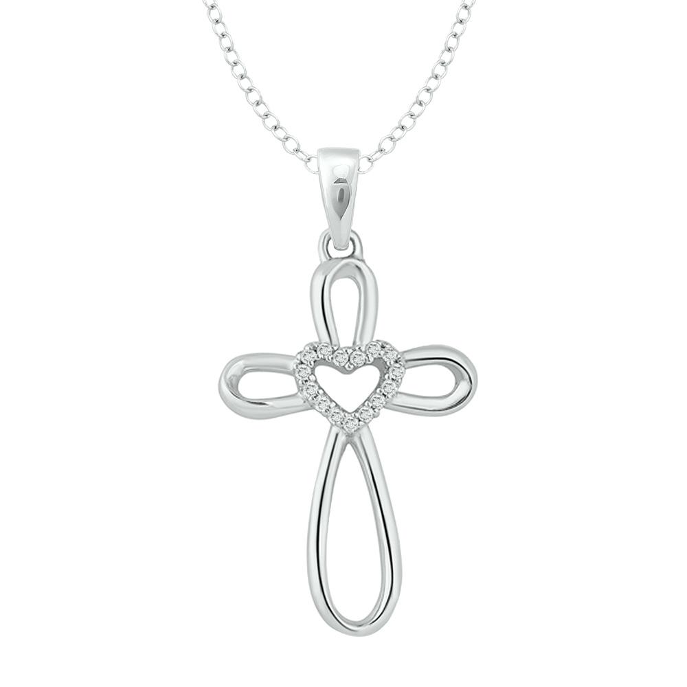 Sterling Silver Diamond Accent Heart & Cross Pendant