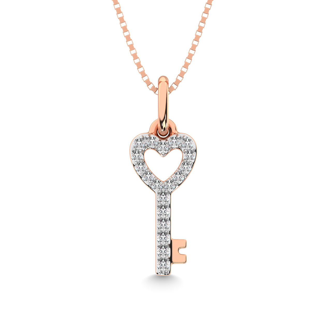 10K Rose Gold 1/10 Ctw Diamond Double Heart Pendant