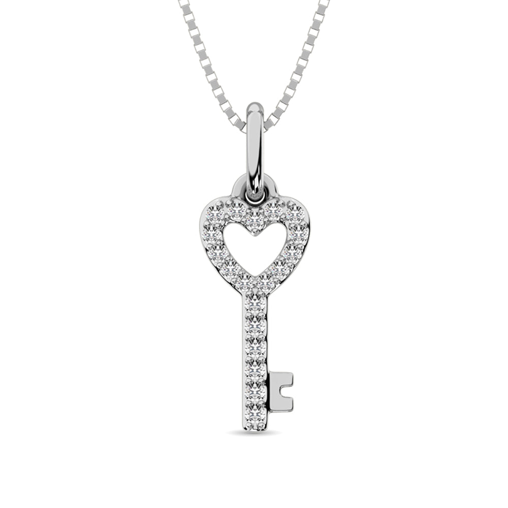 10K White Gold 1/10 Ctw Diamond Double Heart Pendant