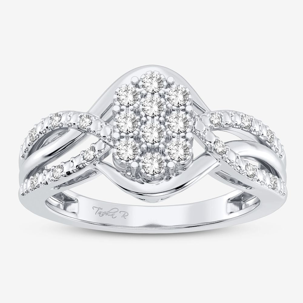 10K White Gold Elegant 0.10Ct Diamond Ring