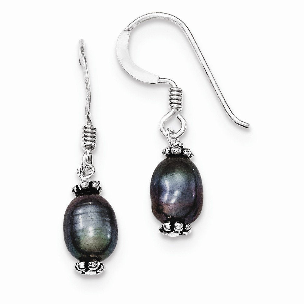 Sterling Silver Black FW Cultured Pearl Dangle Earrings QE2017