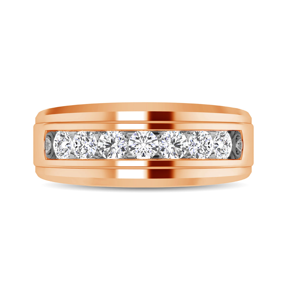 10K Rose Gold 1/4 Ctw Round Cut Diamond Mens Wedding Band