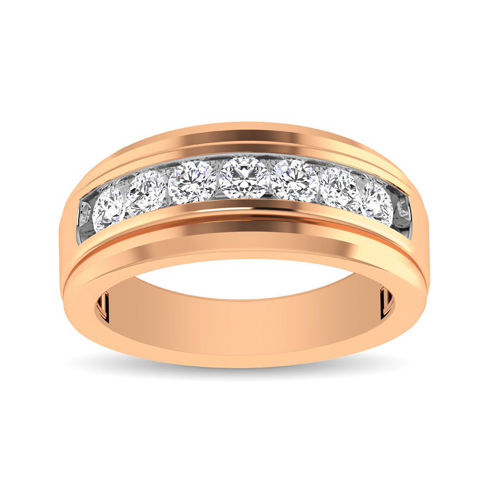 10K Rose Gold 1/2 Ctw Round Cut Diamond Mens Wedding Band