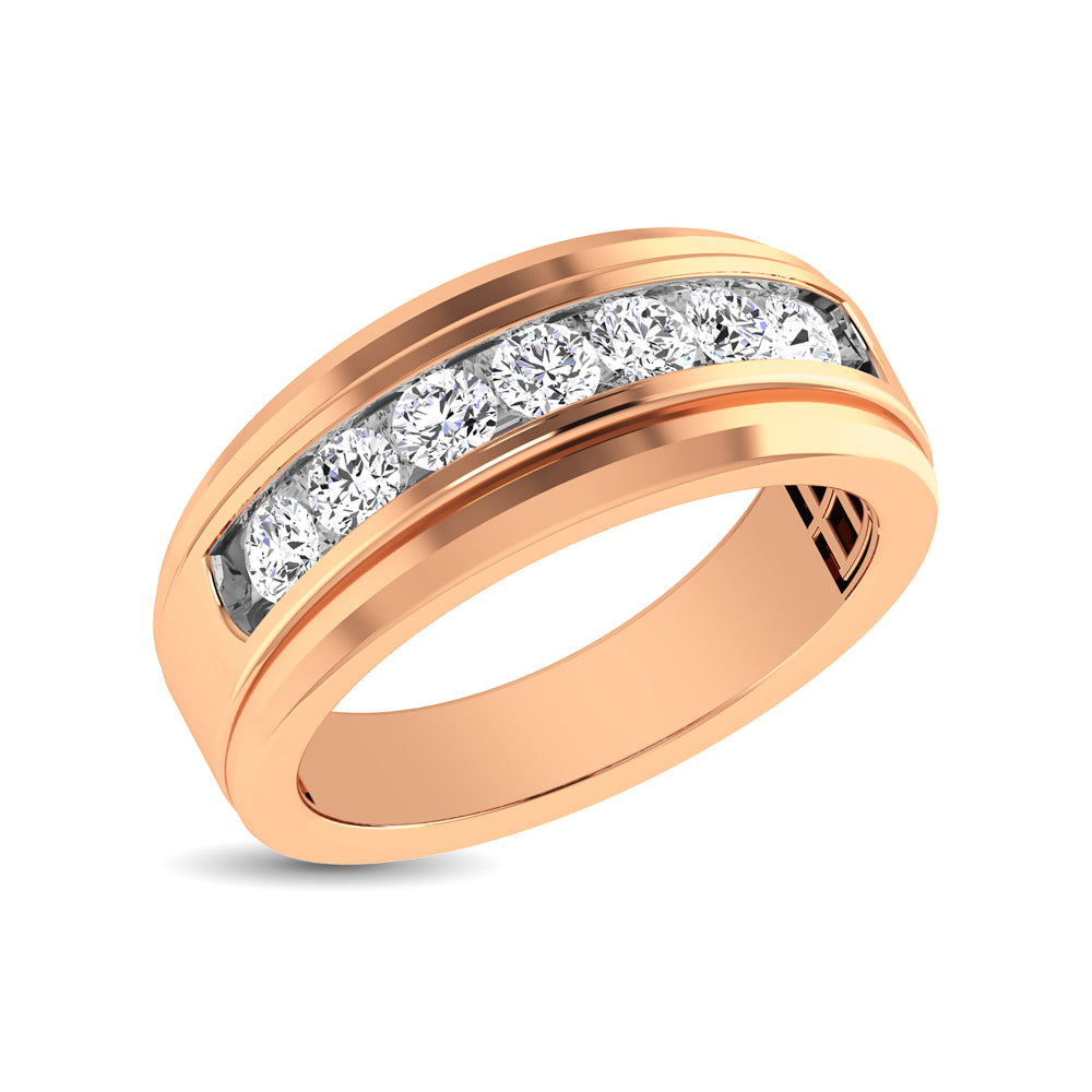 10K Rose Gold 1 Ctw Round Cut Diamond Mens Wedding Band