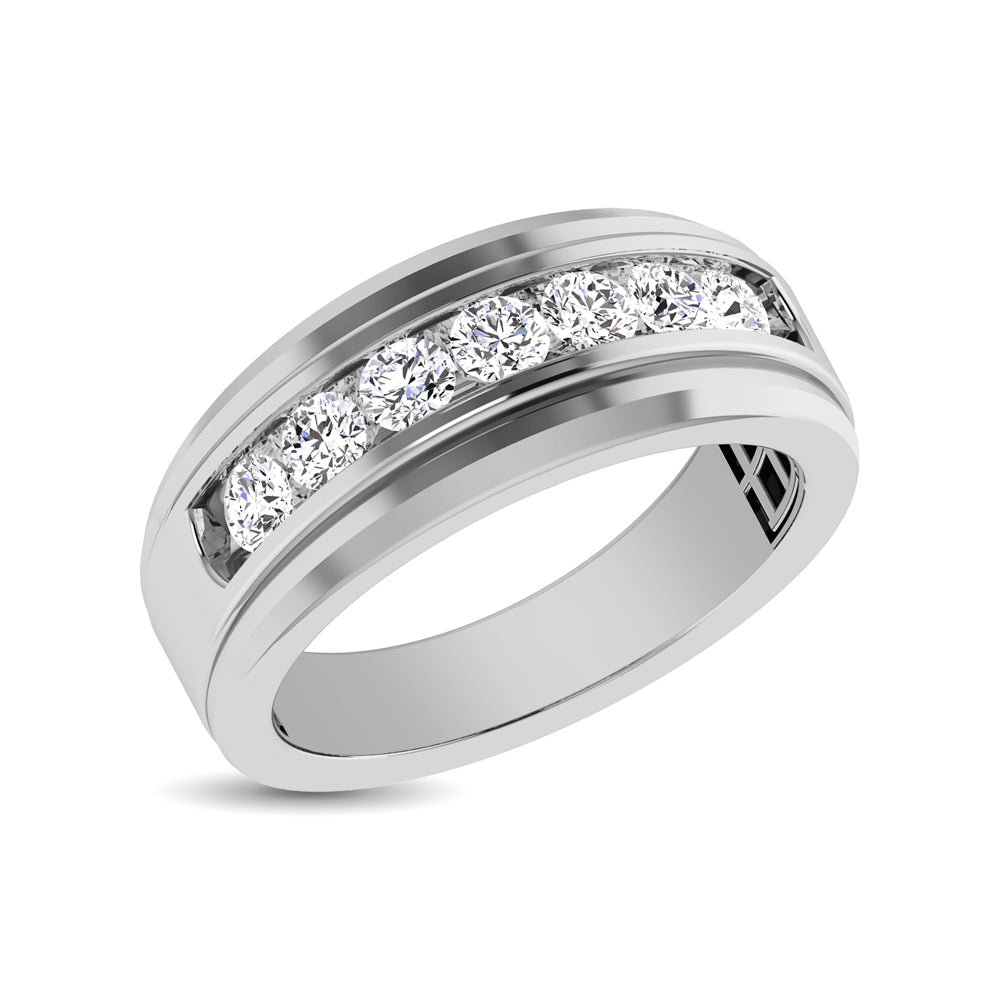 10K White Gold 1/4 Ctw Round Cut Diamond Mens Wedding Band