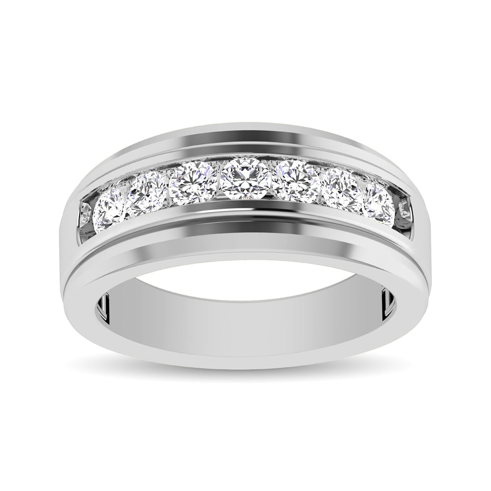 10K White Gold 1 Ctw Round Cut Diamond Mens Wedding Band