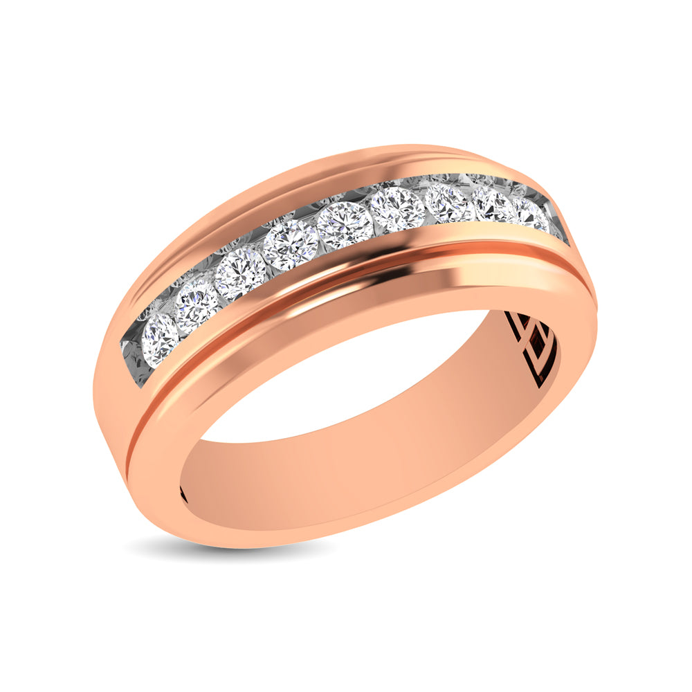 10K Rose Gold 1/2 Ct.Tw. Diamond 9 Stone Satin Finish Mens Band