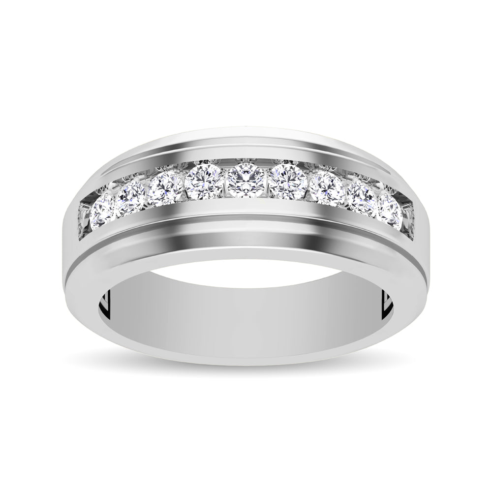 10K White Gold 1/4 Ct.Tw. Diamond 9 Stone Satin Finish Mens Band