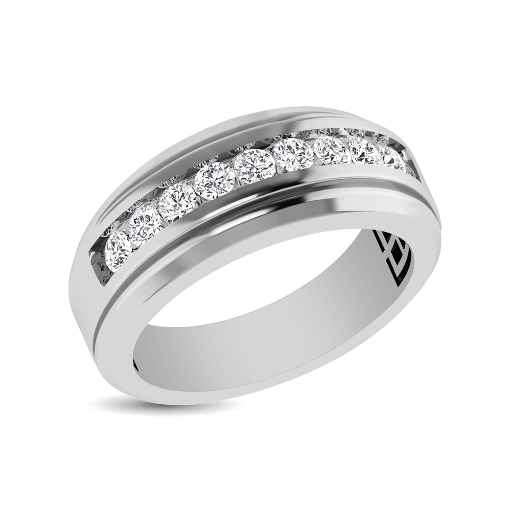 10K White Gold 1/4 Ct.Tw. Diamond 9 Stone Satin Finish Mens Band