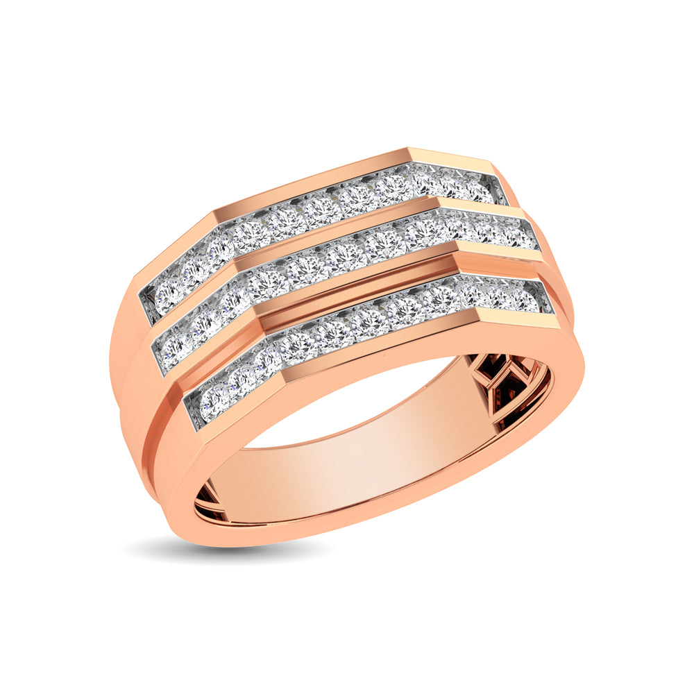 10K Rose Gold 1/4 Ct.Tw. Diamond Triple Row Mens Band