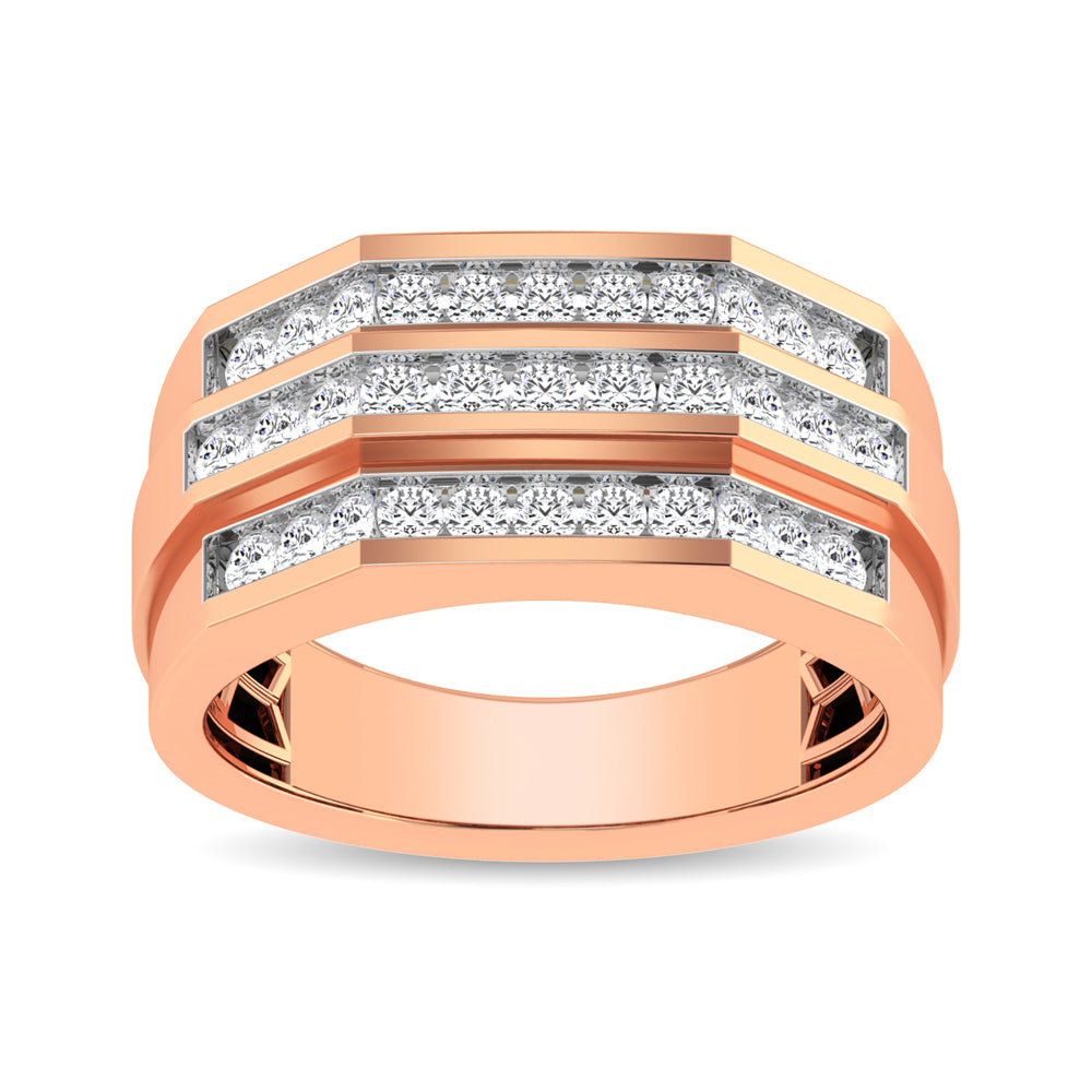 10K Rose Gold 1/4 Ct.Tw. Diamond Triple Row Mens Band