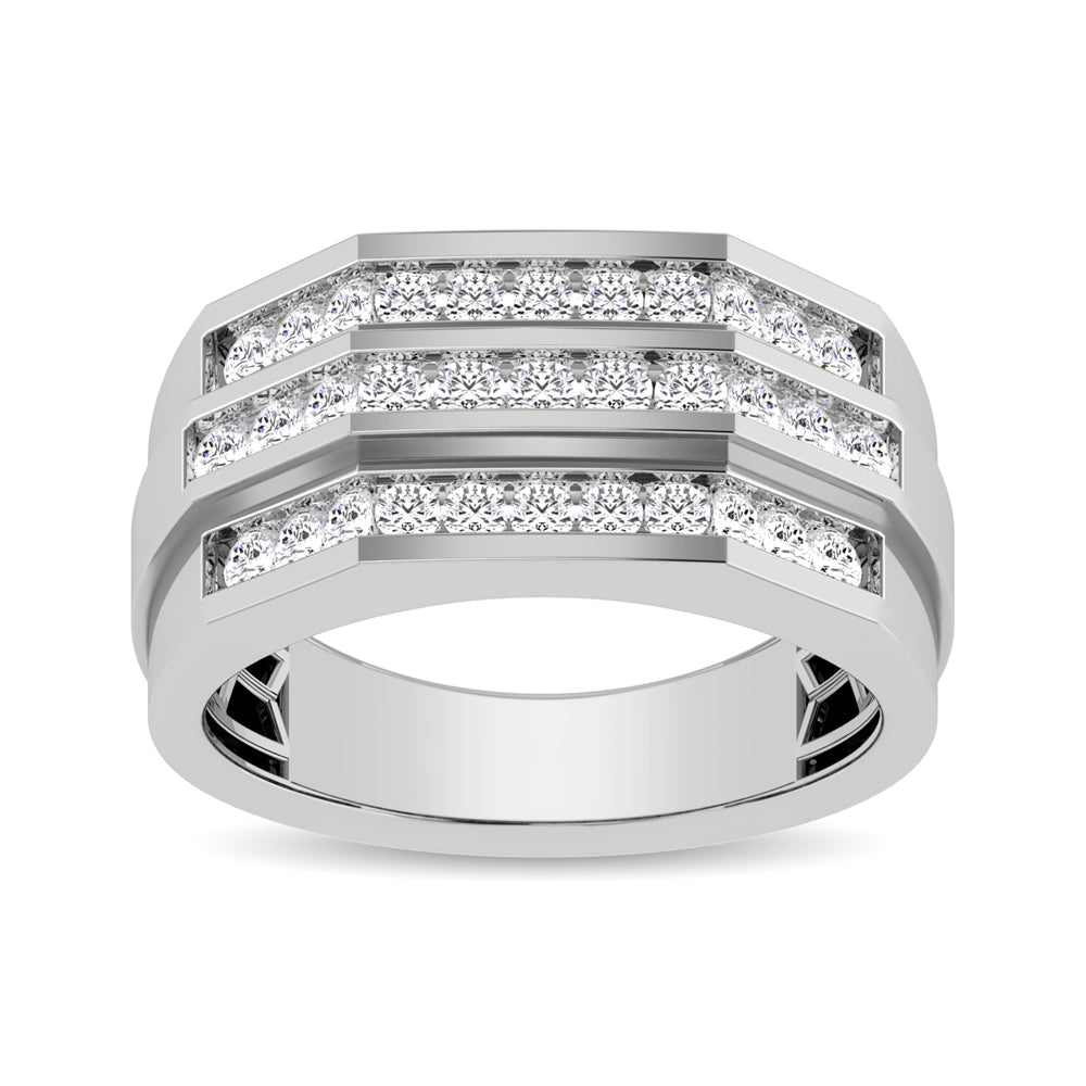 10K White Gold 1/4 Ct.Tw. Diamond Triple Row Mens Band