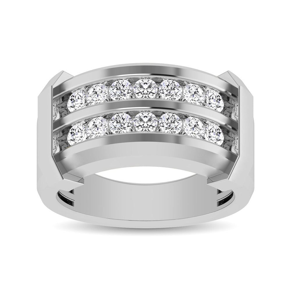 10K White Gold 1/5 Ctw Round Cut Diamond Mens Wedding Band