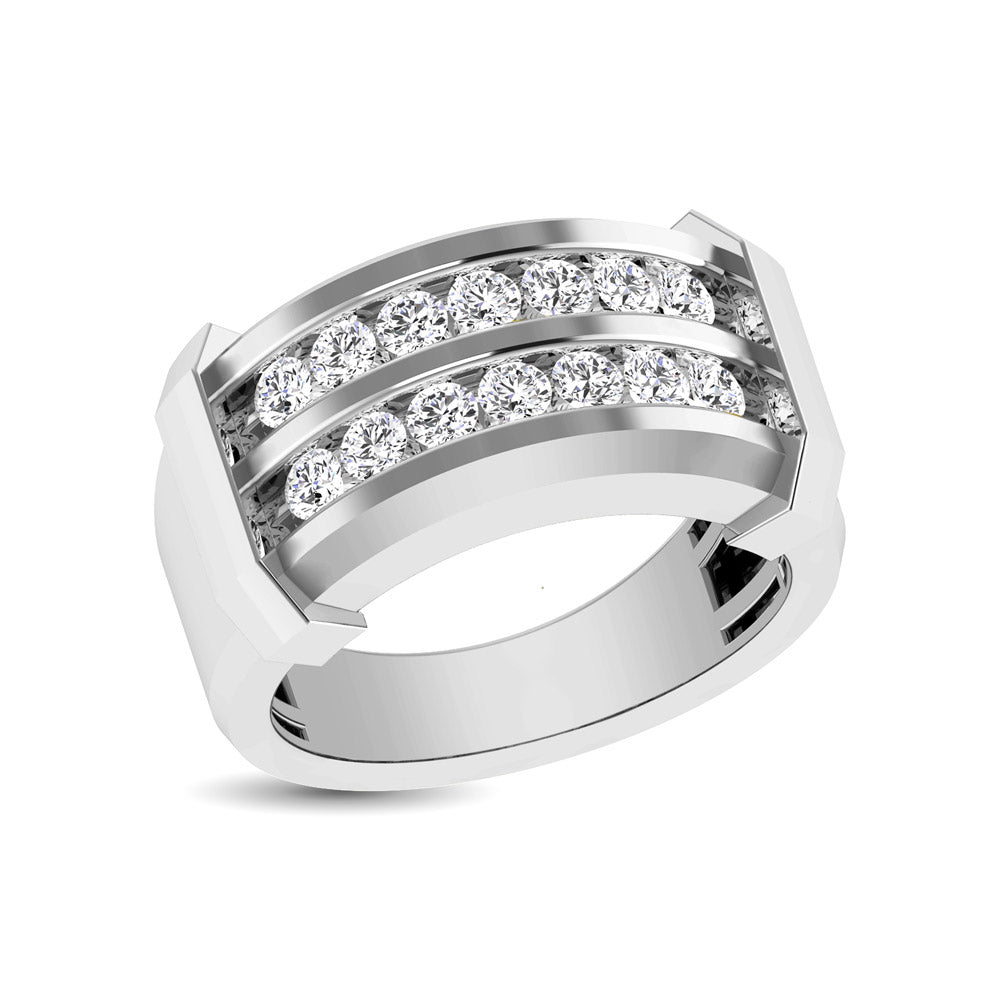 10K White Gold 1/5 Ctw Round Cut Diamond Mens Wedding Band