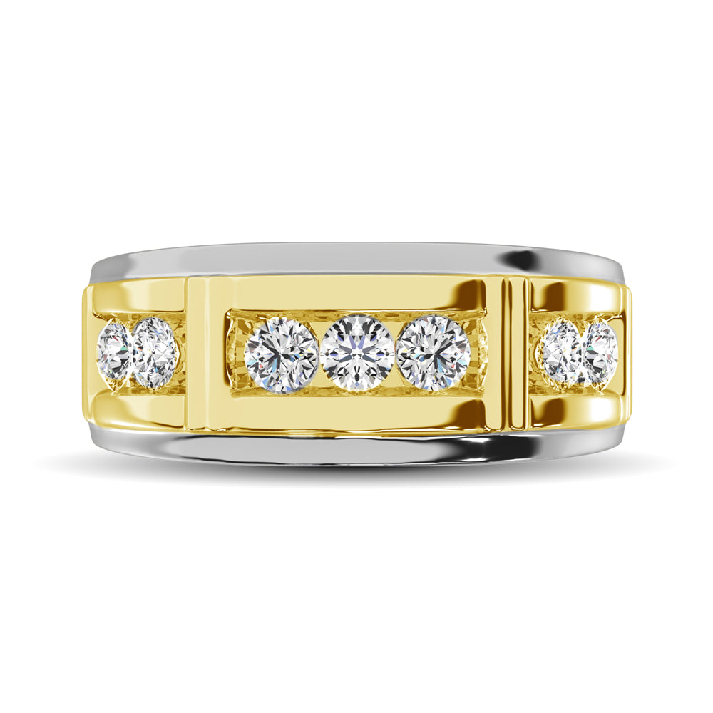 Diamond 1/2 Ct.Tw. Mens Wedding Band in 10K White Gold with Yellow Gold Accent