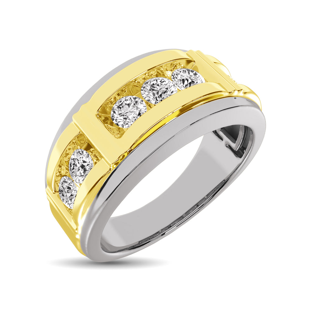 Diamond 1 Ct.Tw. Mens Wedding Band in 10K White Gold with Yellow Gold Accent