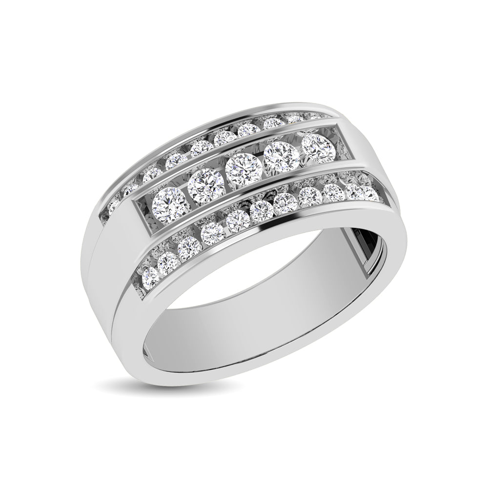 10K White Gold 1 Ctw Round Cut Diamond Mens Wedding Band