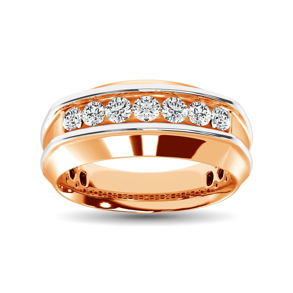 10K Rose Gold With Accent of 10K White Gold 1/4 Ct.Tw. Diamond 7 Stone Mens Band