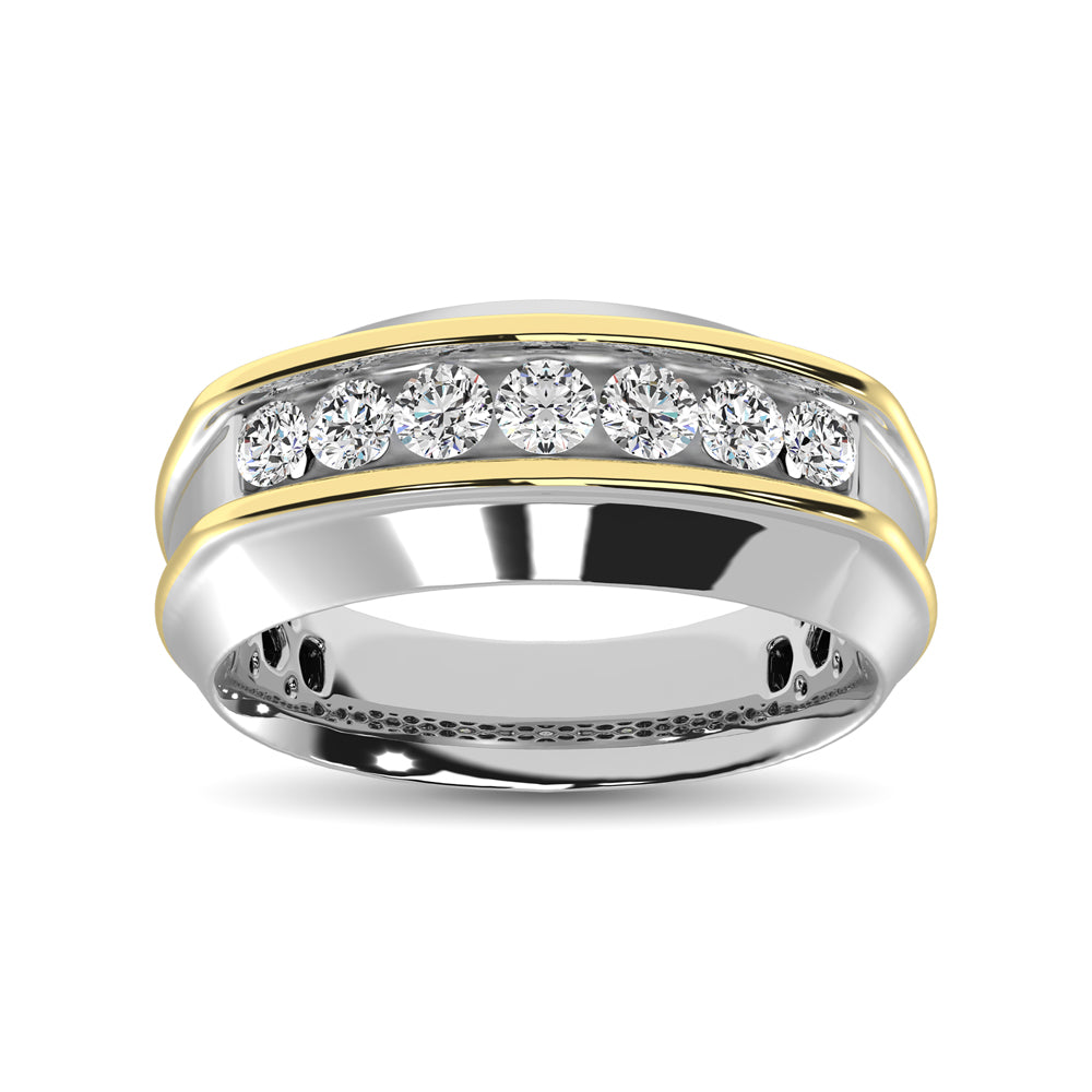 10K White Gold with Accent of 10K Yellow Gold 1/4 Ct.Tw. Diamond 7 Stone Mens Band