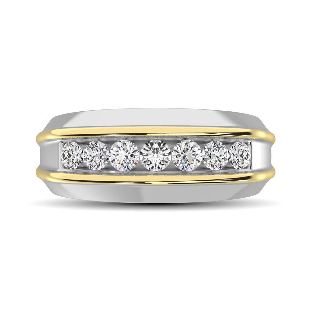 10K White Gold with Accent of 10K Yellow Gold 1/2 Ct.Tw. Diamond 7 Stone Mens Band