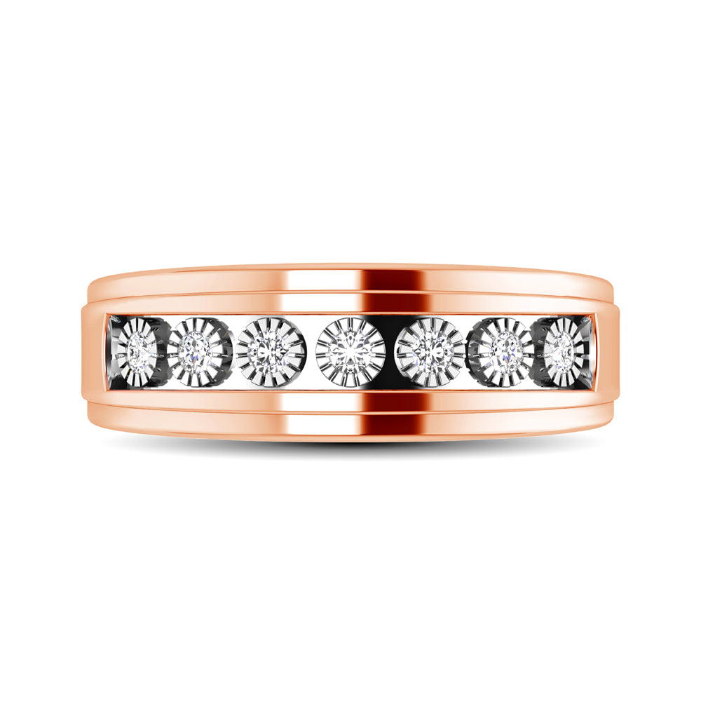 10K Rose Gold 1/3 Ct.Tw. Diamond Illusion Mens Band